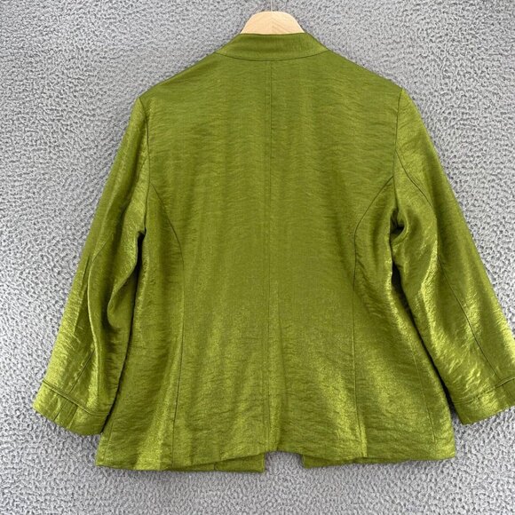 Multiples Jacket Small Green Shimmer Smocked Open Front Pockets Office Career - Picture 4 of 11